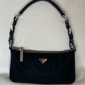 Authentic Prada Black Nylon/Leather Shoulder Bag
